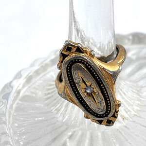 Vtg Avon Art Deco Kensington Signet Victorian Cocktail Ring Star Gold Sz 6.25